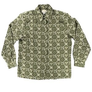 Vintage Voir Collection Women's Blouse Green Geometric  Pattern Size Large Retro